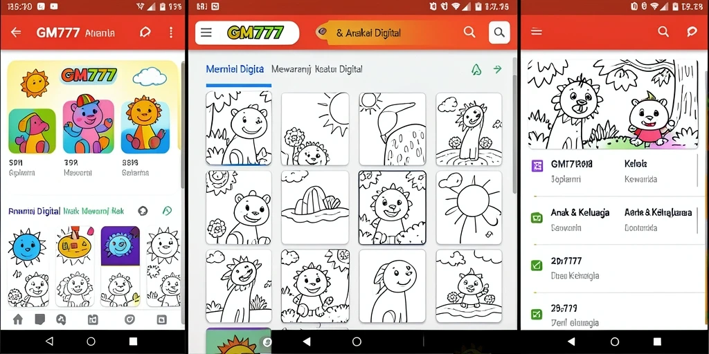 Antarmuka pengguna GM777 yang cerah dan interaktif untuk Mewarnai Digital.